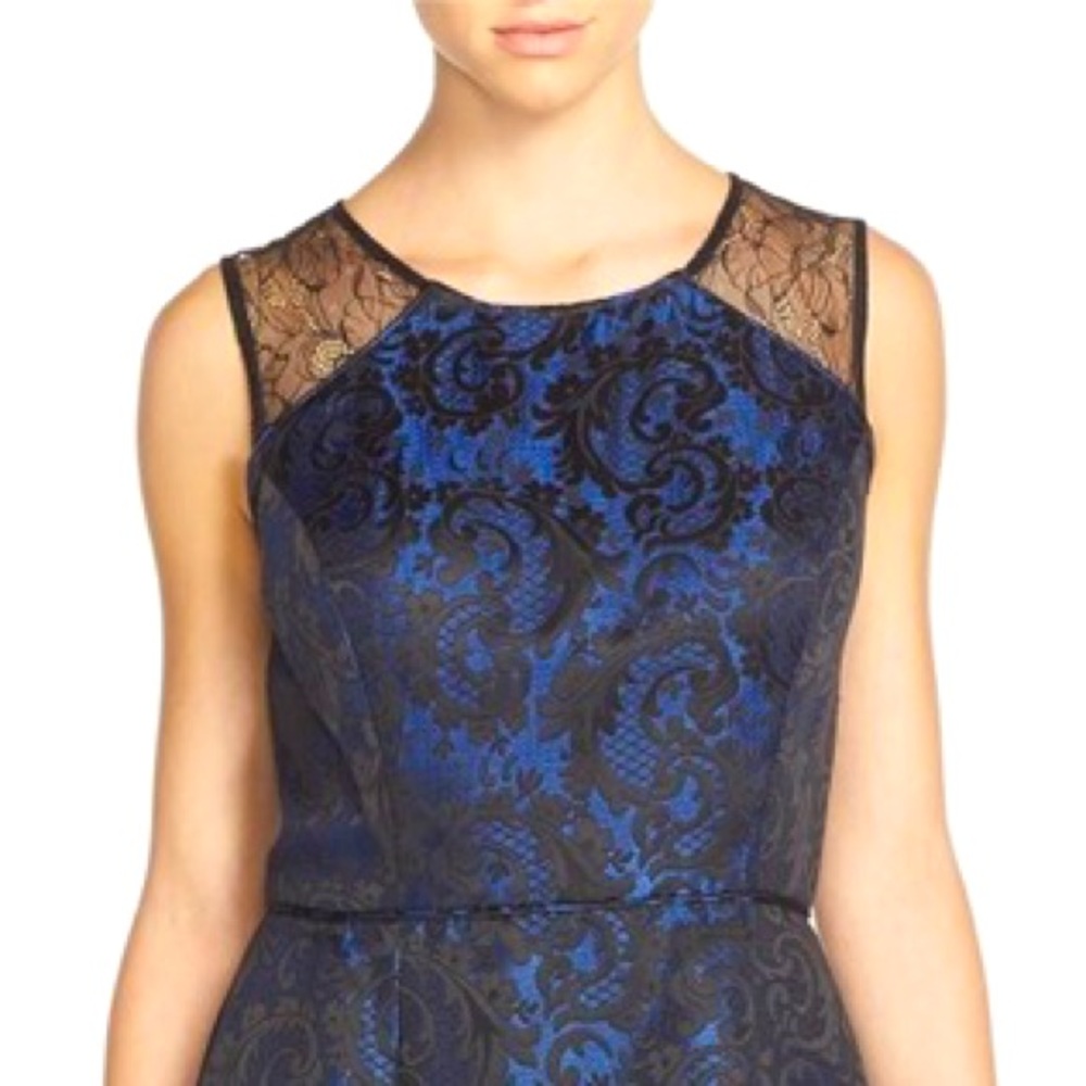 Aidan Mattox Blue & Black Lace Cocktail Dress